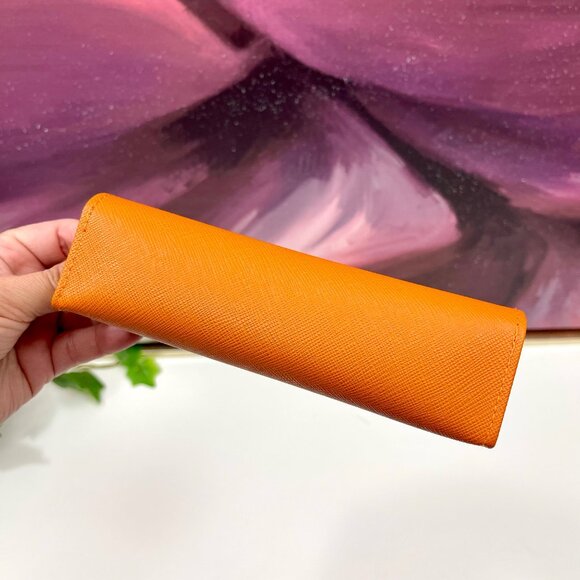 Tory Burch‎ Orange Saffiano Leather Eyeglass Case With Gold Logo - Picture 3 of 9